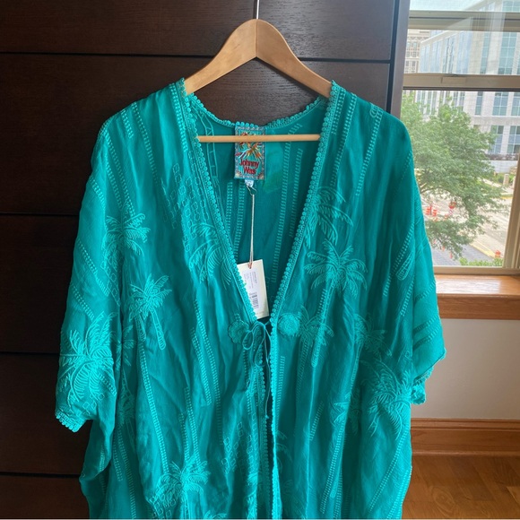 Johnny Was Palm Georgia Kimono In Aqua Blue - One Size - Picture 3 of 11